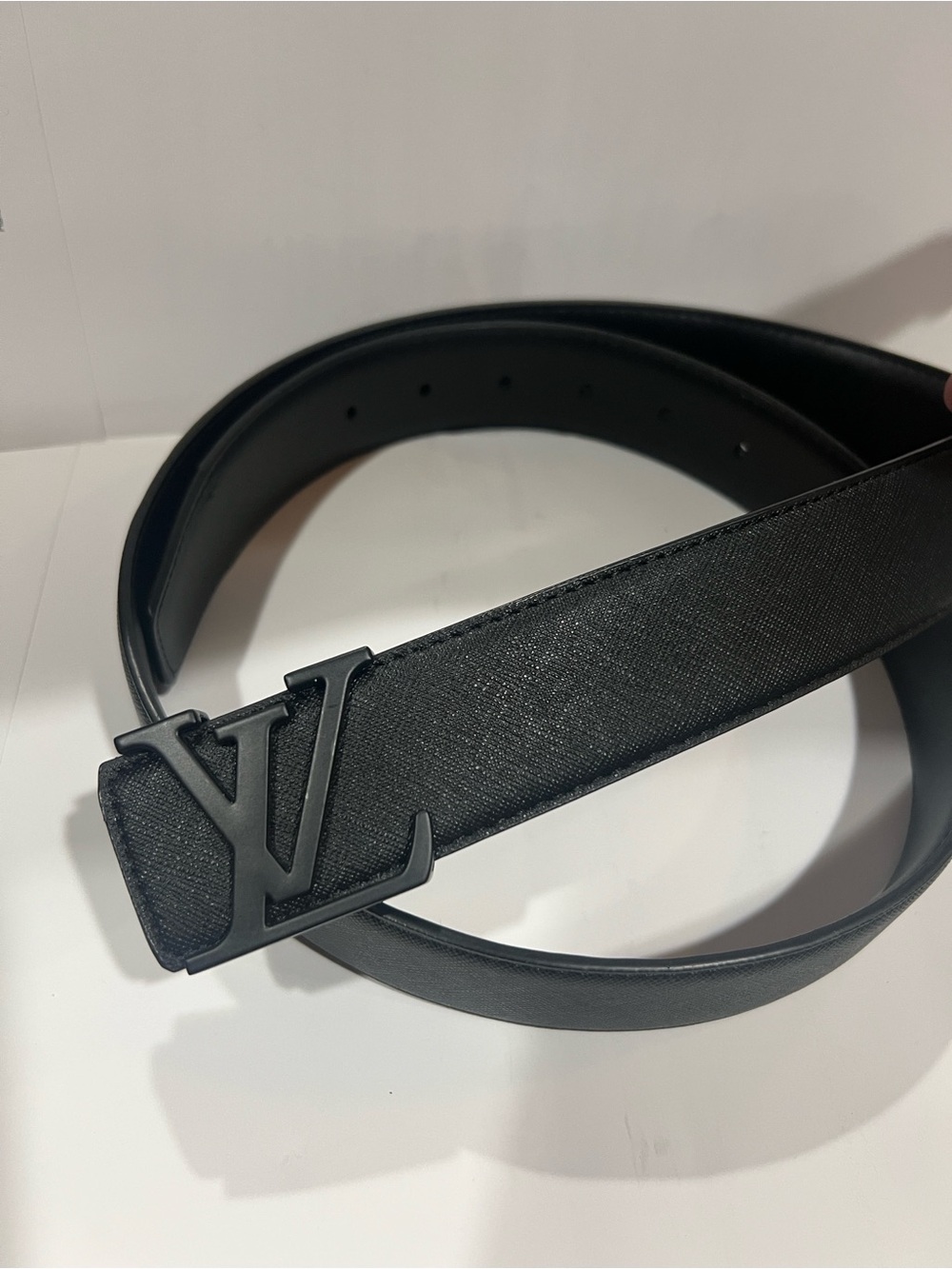 Louis Vuitton Black Textured Leather Belt with Matte LV Buckle